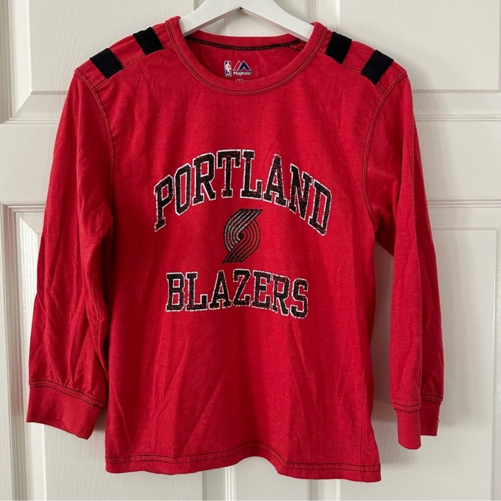 NBA Portland Trailblazers Basketball Long Sleeve Shirt / Top Vintage Style Red